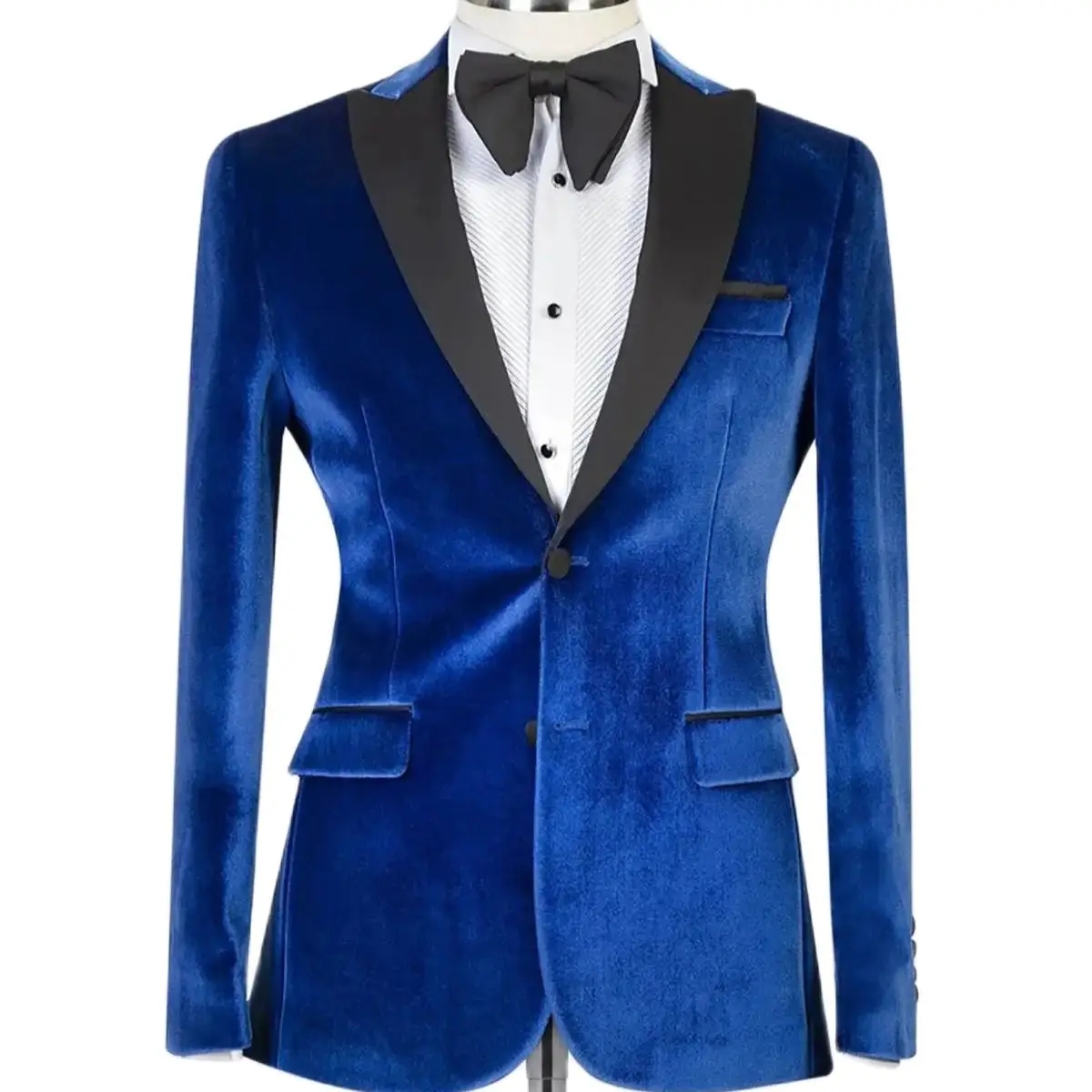 Velvet Men Wedding Suits 2 Pieces Custom Made Peaked Lapel Wedding Tuxedos For Business Groom Wear Black Pants