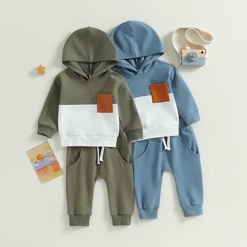 Clothing Sets Toddler Baby Boys Fall Clothes Sets Baby Clothing Set Kids Long Sleeve Contrast Color Hooded Tops Pants 2Pcs Suits Outfits