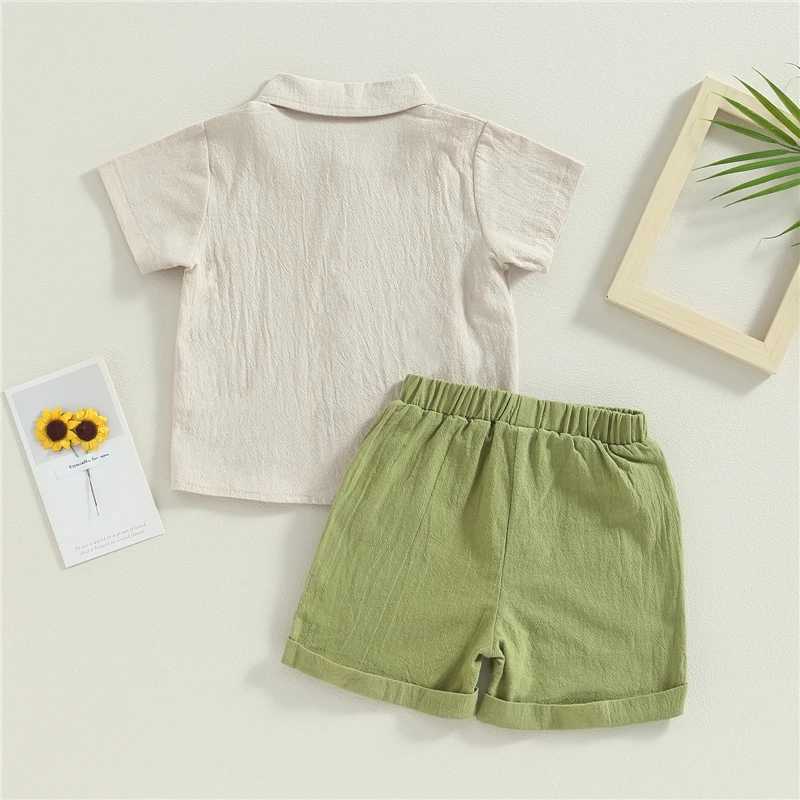 Clothing Sets Summer Kid Baby Boys Clothes Sets Toddler Outfit Solid Color Turn-Down Collar Short Sleeve Shirts+Elastic Waist Shorts 2pcs Sets