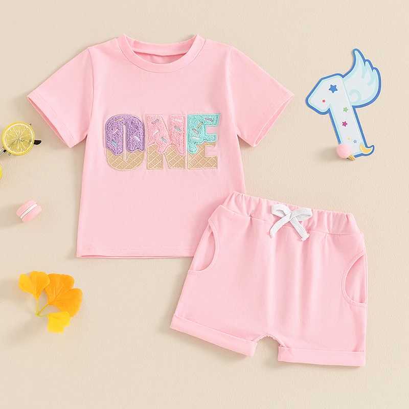 Clothing Sets 2024-03-25Lioraitiin Infant Baby Boy Girl 1st Birthday Outfit Letter Embroidery Short Sleeve T-Shirt with Solid Color Shorts Set