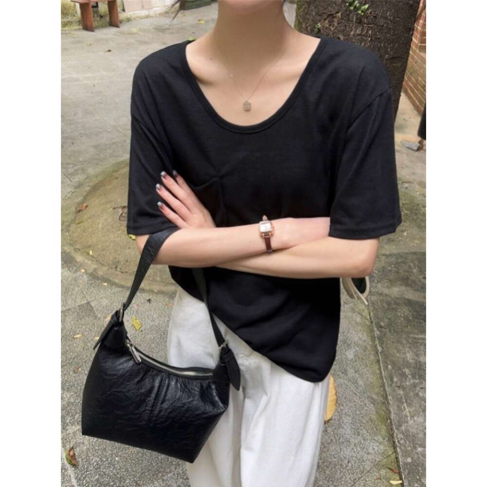 New style bamboo cotton short sleeved T-shirt for women, U-neck loose fit slimming top