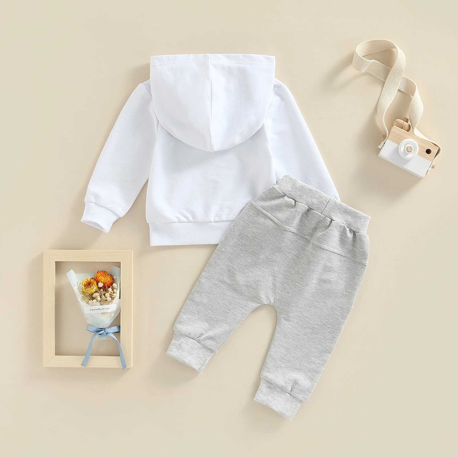 Clothing Sets 2022-06-01 Lioraitiin 0-3Years Newborn 2Pcs Outfits Capital Letter Print Long Sleeve Hooded Pullover Side Pockets Trousers
