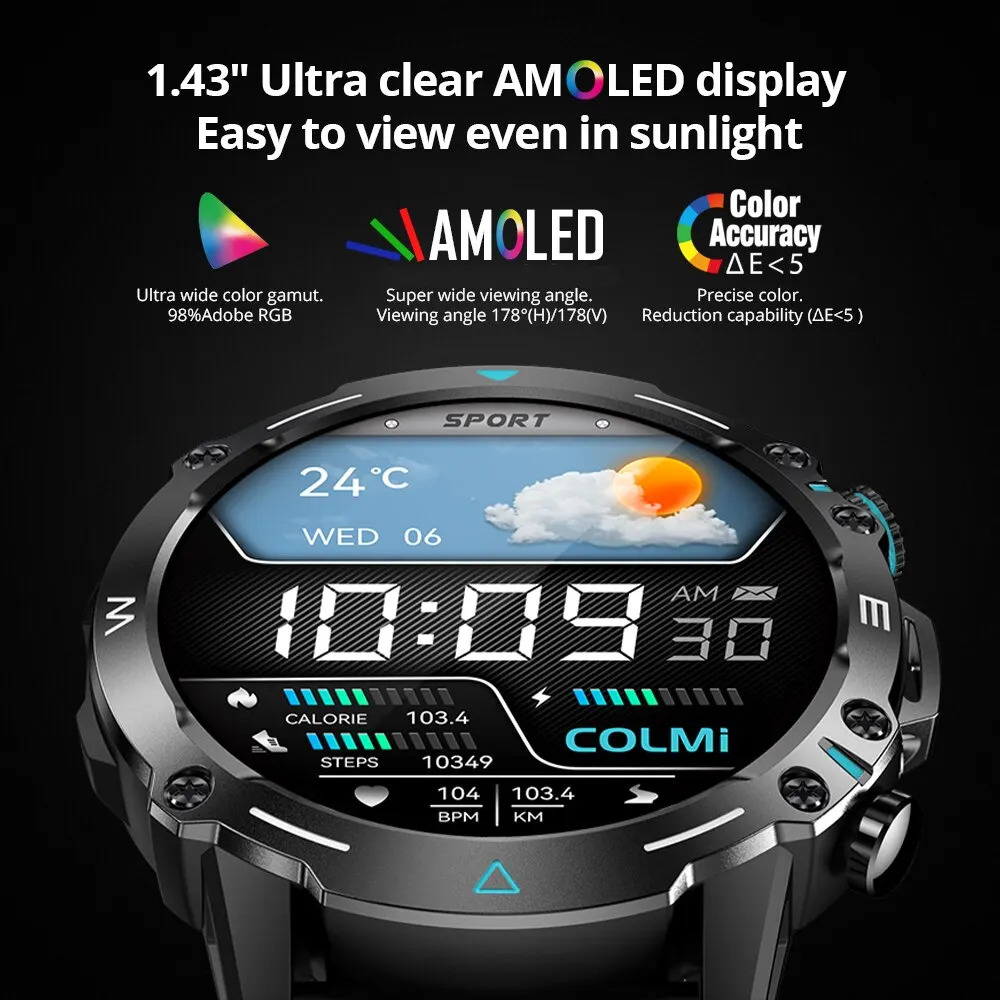 COLMI M42 Smartwatch 1.43 AMOLED Display 100 Sports Modes Voice Calling Smart Watch Men Women Military Grade Toughness Watch 240711