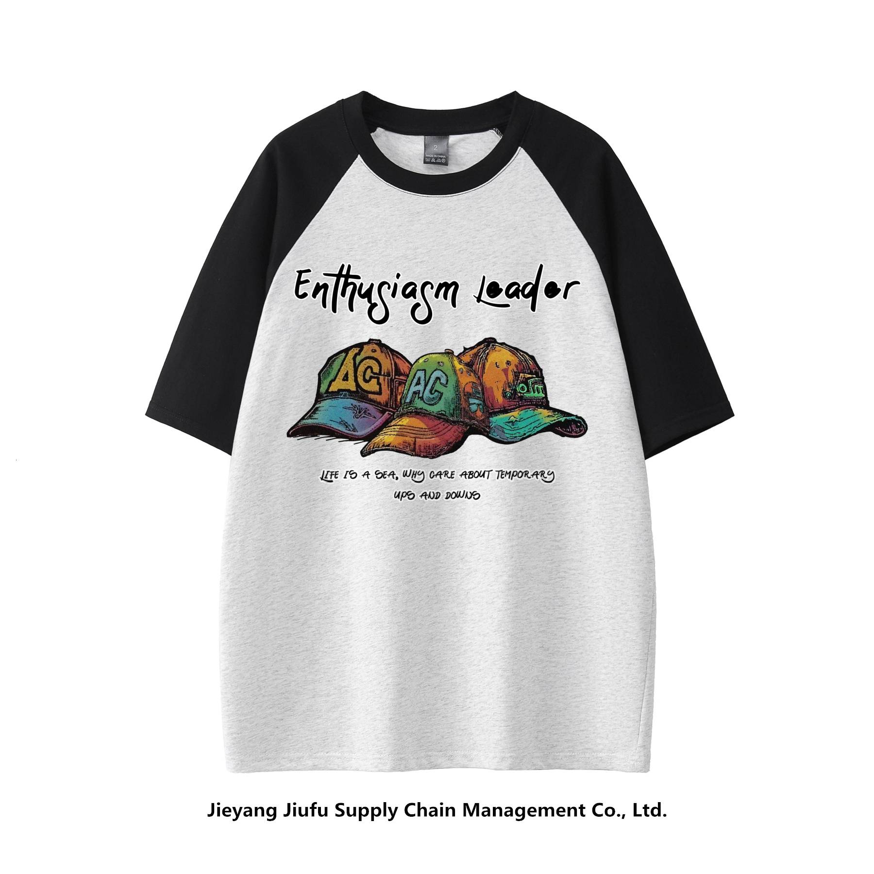 260g Double Yarn American Trendy Brand Printed Shoulder Sleeve Color blocked Short sleeved T-shirt for Men 5730-P40 Women