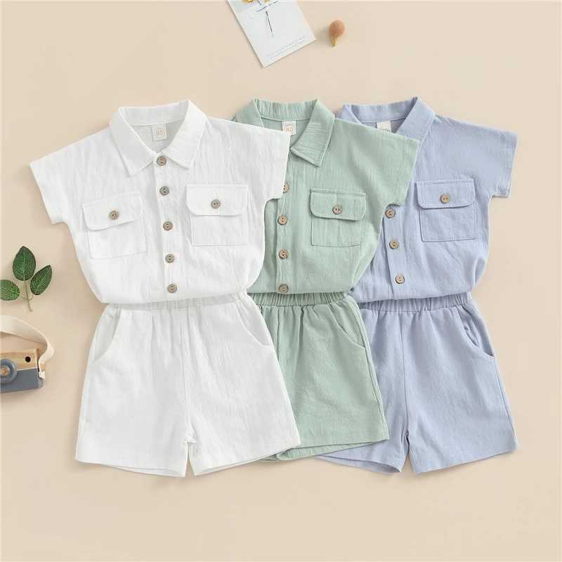 Clothing Sets Kids Boys Summer Outfits Solid Color Turn-Down Collar Short Sleeve Shirts and Elastic Waist Shorts 2Pcs Children Clothes Set