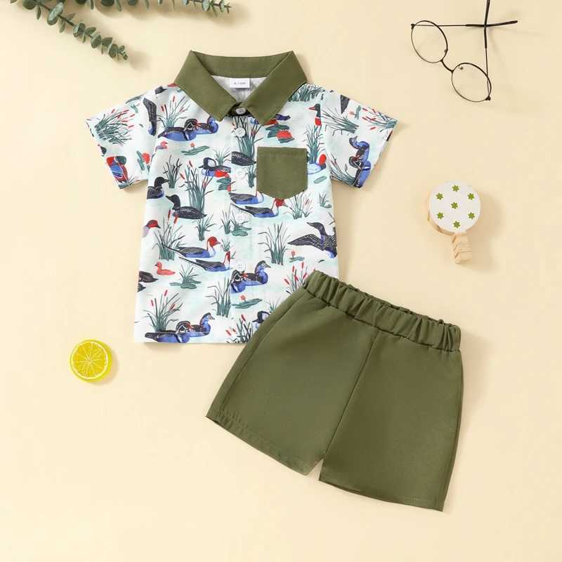 Clothing Sets 2024-05-05 Lioraitiin Baby Boys Summer Outfits Duck Print Button Short Sleeves T-Shirt and Elastic Shorts Set for 2 Piece Set