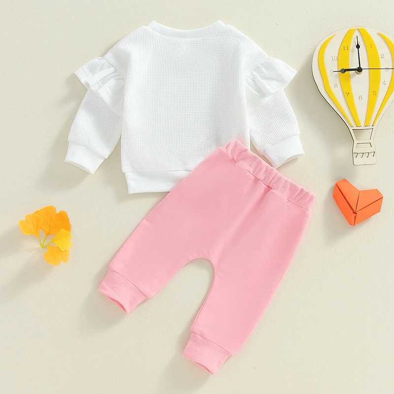 Clothing Sets 2024-05-24 Lioraitiin Toddler Girls Fall Outfits Heart Embroidery Ruffles Long Sleeve Sweatshirt and Elastic Sweatpants Set