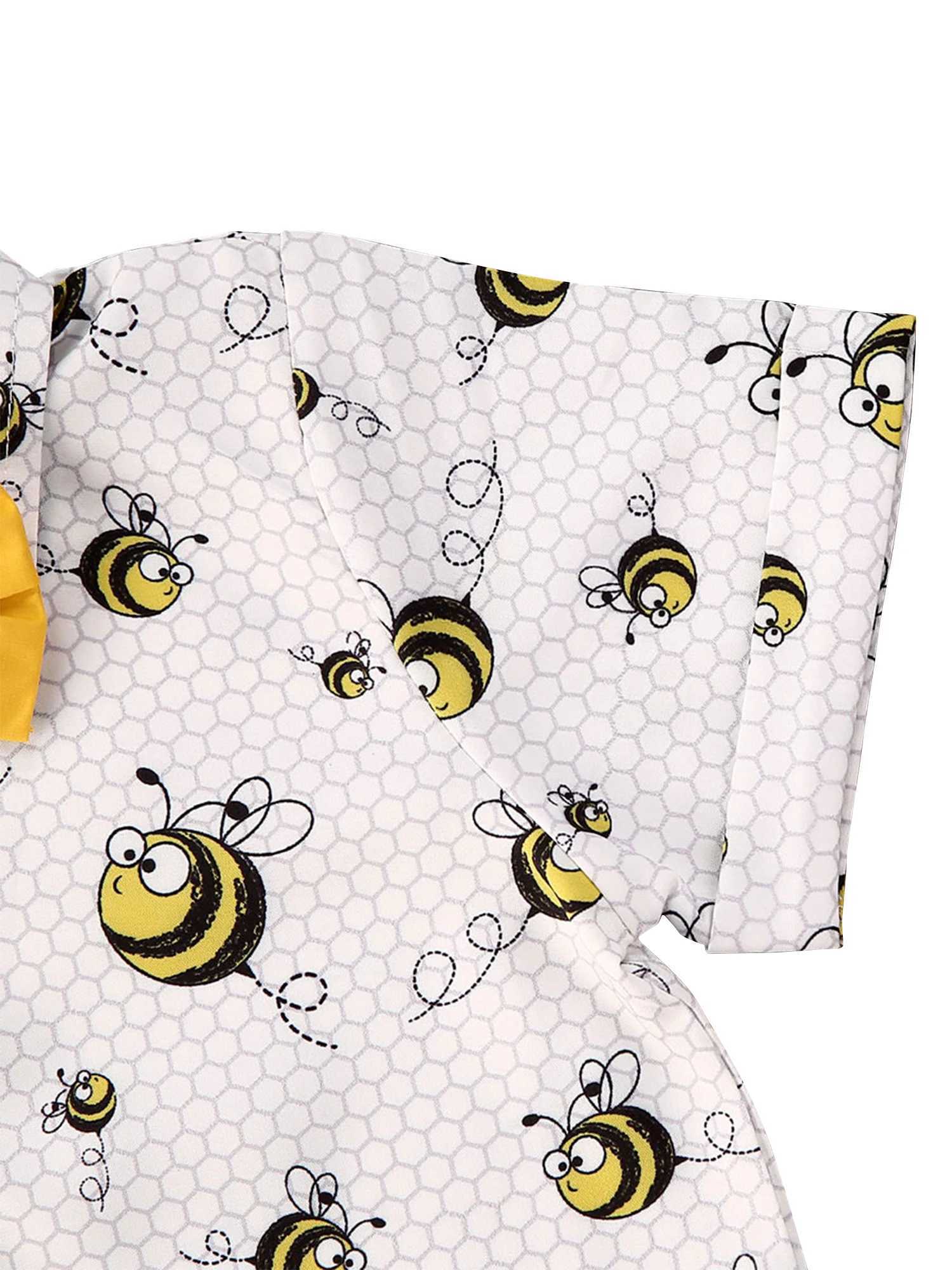 Clothing Sets Lioraitiin 0-6Years Baby Boys Summer Clothes Set Short Sleeve Lapel Bee Print Tie Button Shirt Solid Color Shorts