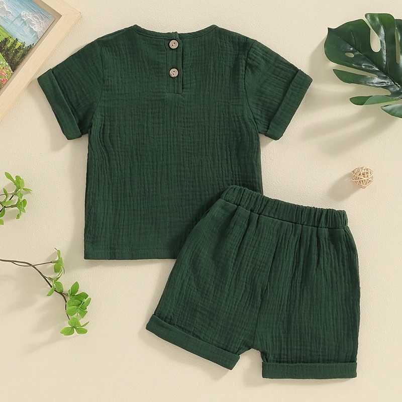 Clothing Sets Newborn Baby Boys Summer Clothes Sets Solid Cotton Linen Pocket Short Sleeve T-shirts+Button Pocket Shorts Beach Casual Outfits