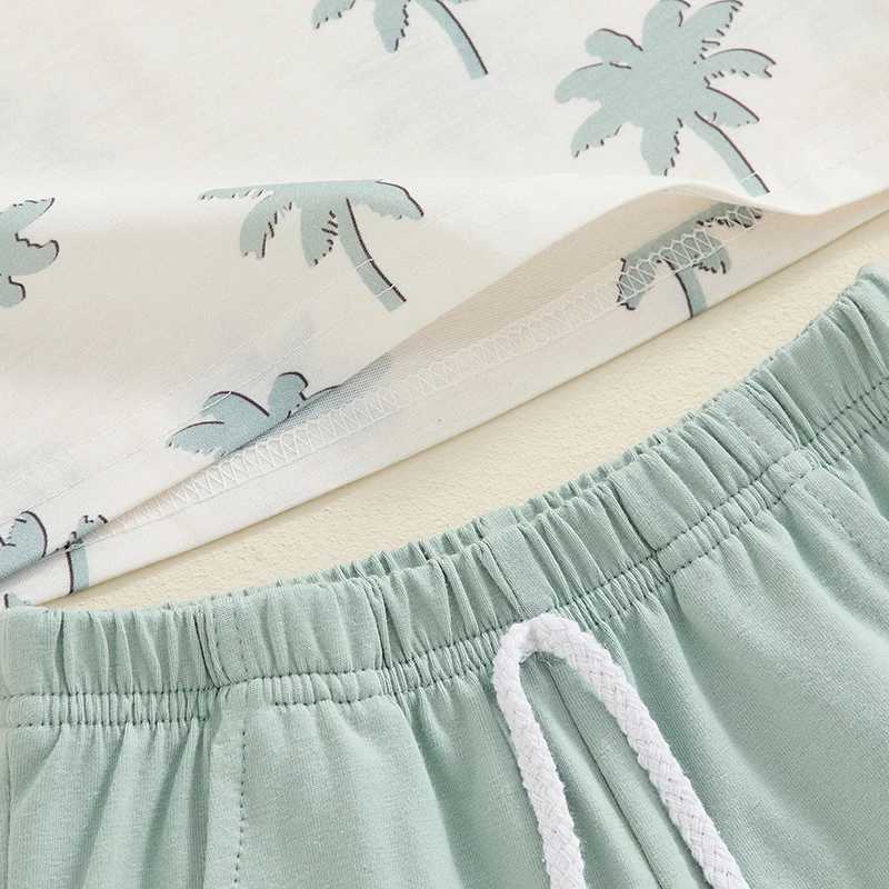 Clothing Sets 2024-05-07 Lioraitiin Little Boys Summer Shorts Outfits Short Sleeve Tree Print Tops and Drstring Shorts Sets