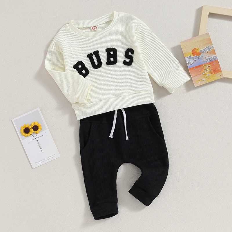 Clothing Sets 2023-07-17 Lioraitiin 0-3T Toddler Boys 2PCS Pants Sets Long Sleeve Letter Embroidery Tops and Drstring Pants Sets