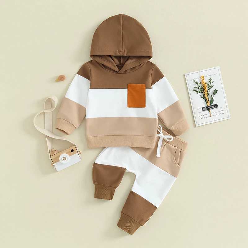 Clothing Sets 2023-09-07 Lioraitiin 0-3Y Toddler Kids Baby Boys Clothes Long Sleeve Contrast Color Hoodies Sweatshirts Drstring Pants Outfit