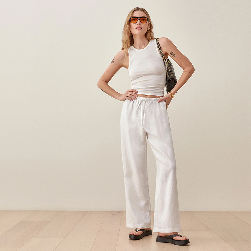 732 REF Pure Yuan Spring Autumn New 2023 Solid Color Linen Pants Loose, Lazy, Elastic, Comfortable and Versatile Straight Tube Military Pants for Man
