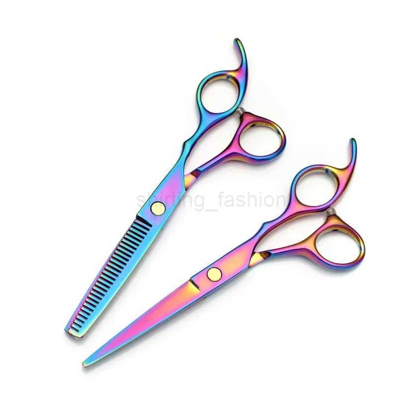 Professional Japan 440c Steel 6inch Rainbow Cut Hair Scissors Set Cutting Shears Thinning Barber Scissor Hairdressing ScissorsCL240715