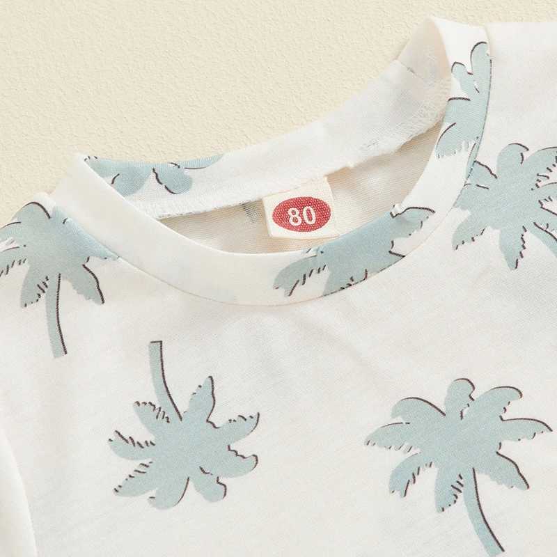 Clothing Sets 2024-05-07 Lioraitiin Little Boys Summer Shorts Outfits Short Sleeve Tree Print Tops and Drstring Shorts Sets