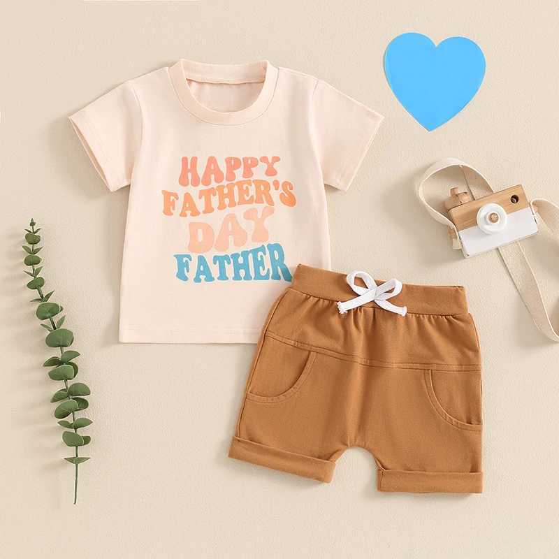 Clothing Sets 2024-04-02 lioraitiin Toddler Baby Girl Boy Fathers Day Outfit Letter Print Short Sleeve T-Shirt and Elastic Shorts Clothes Set
