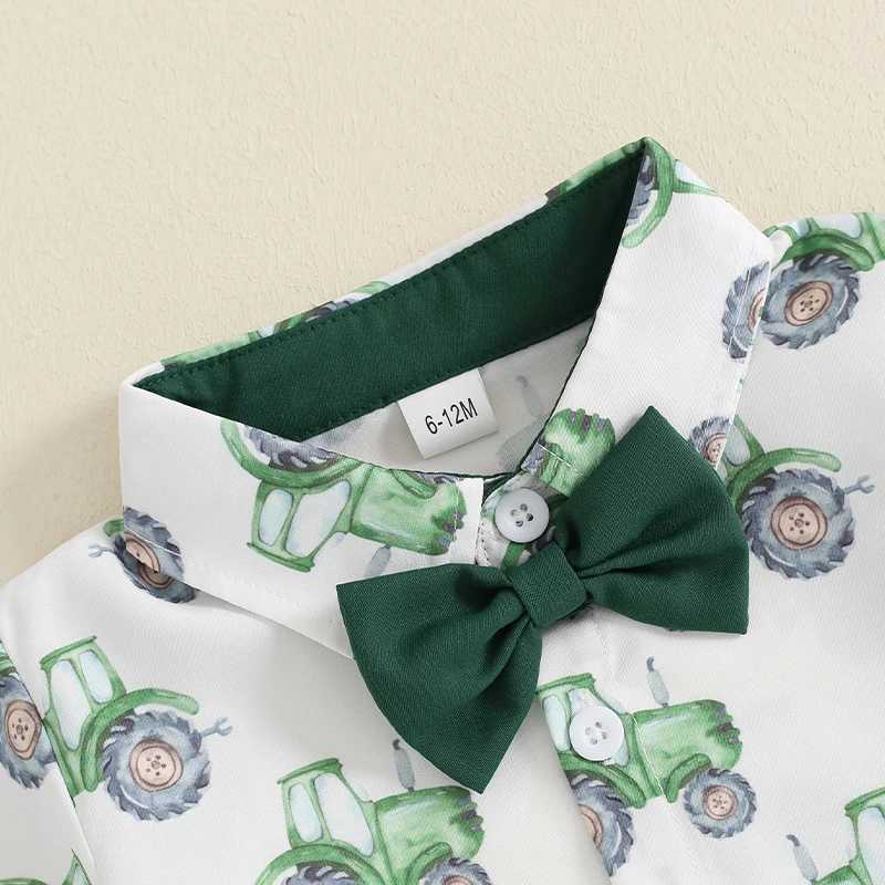 Clothing Sets 2024-05-17 Lioraitiin Toddler Boys Summer Outfits Bowtie Tractor Print Turn-Down Collar Short Sleeve Shirts Tops Shorts 2Pcs Set