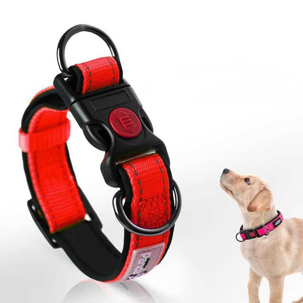 Adjustable Dog Collar Comfortable Soft Foam Padded Reflective Nylon Dog Collar with Double D Rings for Small Medium Large Dogs W250219