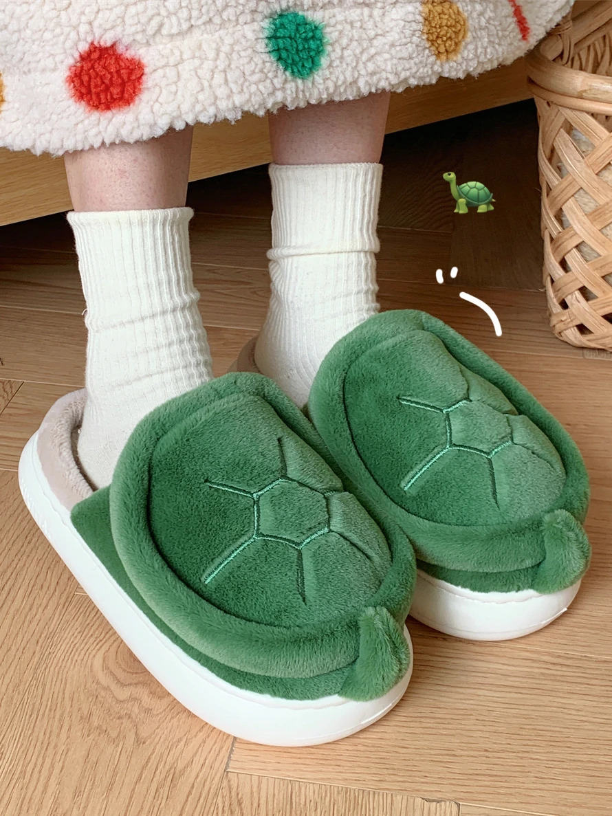 Cute Turtle Warm Plush Home Slippers Man Women Shoes For Parents Children Winter Comfortable Boys Girls Baby Slipper Kids 240713