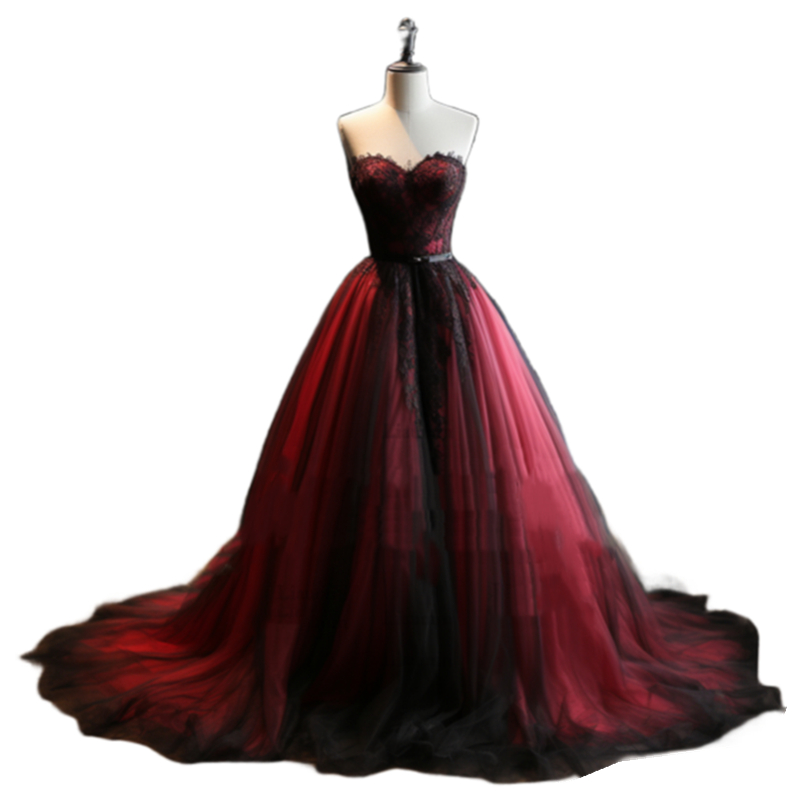 2024 Red And Black Gothic Wedding Dresses Lace Appliques Strapless Long Tulle Vintage Bridal Gowns Back Lace-up Sleeveless Vestido De Novia