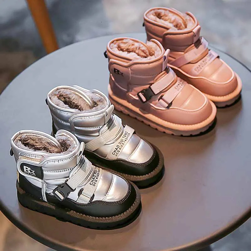 Winter Snow Boots for Children Fashion Waterproof Outdoor Shoes Boys Plus Cashmere Thicken Warm Boots Girls Pink Boots 240711