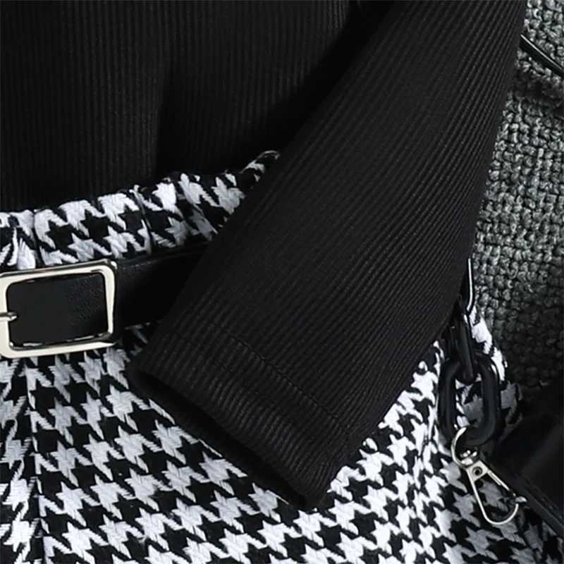Clothing Sets 2022-08-15 Lioraitiin 0-6Years Toddler Girl Autumn Clothes Ruffled Long Sleeve High Neck Ribbed Houndstooth Print Shorts Belt