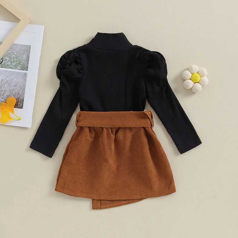 Clothing Sets 2023-09-17 Lioraitiin 1-6Y Kids Girls Skirt Set Long Sleeve Turtleneck T-shirt with Irregular Skirt and Belt Fall Outfit