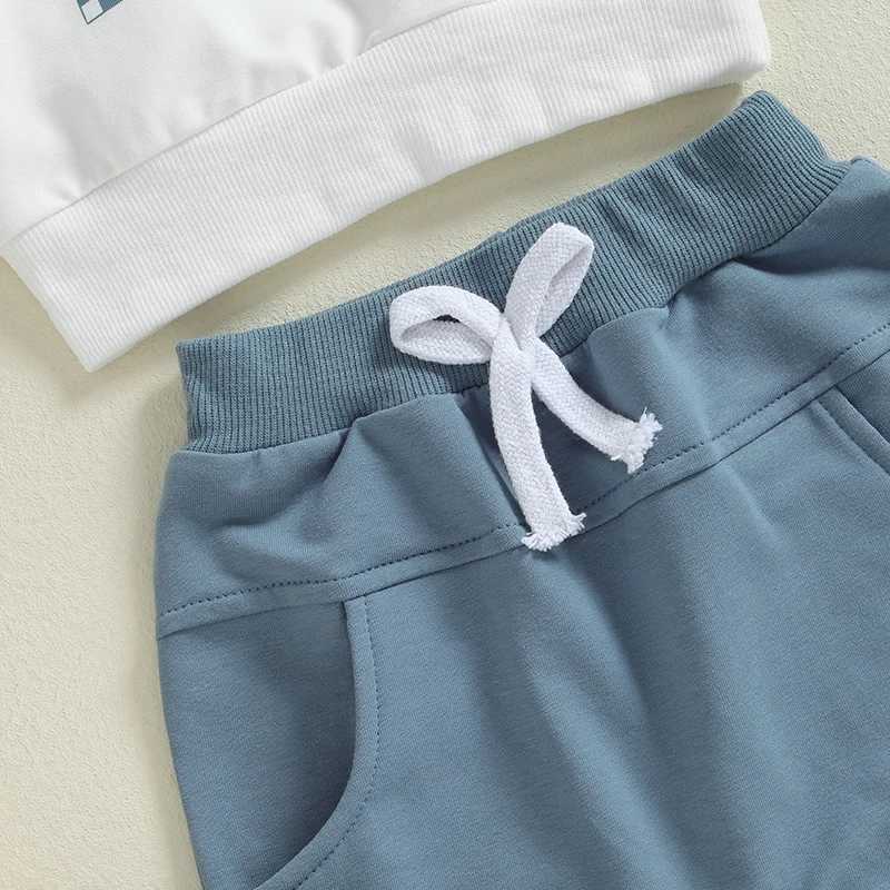 Clothing Sets 2024-05-31 Lioraitiin Toddler Boys Autumn Casual 2PCS Outfit Long Sleeve O-Neck Letter Plaid Print Tops Solid Color Pants Set