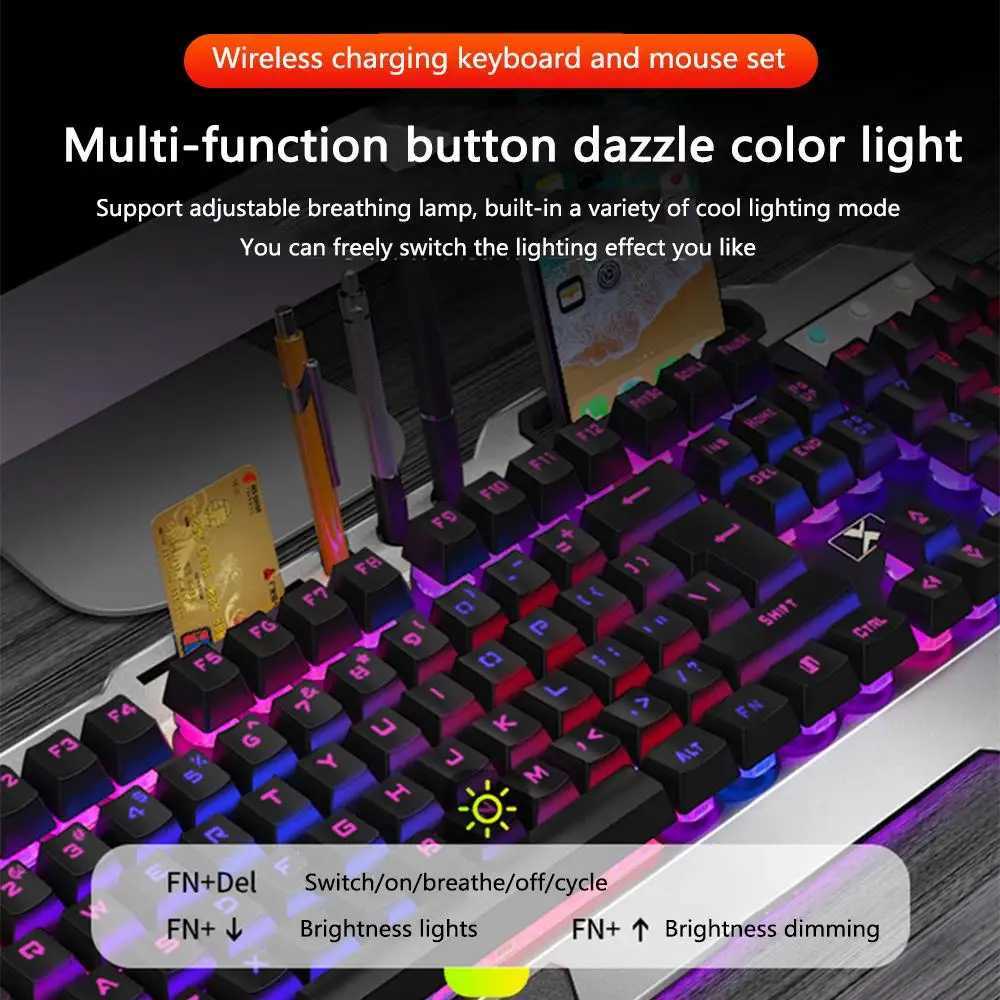 K680 Wireless Gaming Keyboard Mouse Rgb Backlit Metal Panel Rechargeable Gamer Mouse Waterproof Keyboard SetM240715