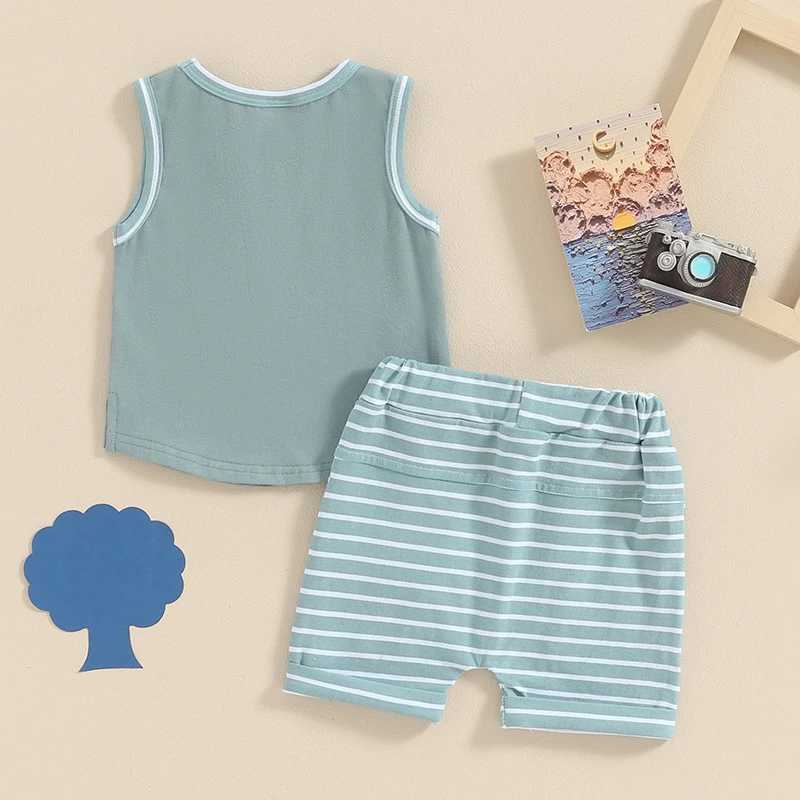 Clothing Sets 2024-03-04 Lioraitiin Toddler Boys Summer Outfits Pocket Sleeveless Tank Tops and Stripe Elastic Waist Shorts Clothes Set