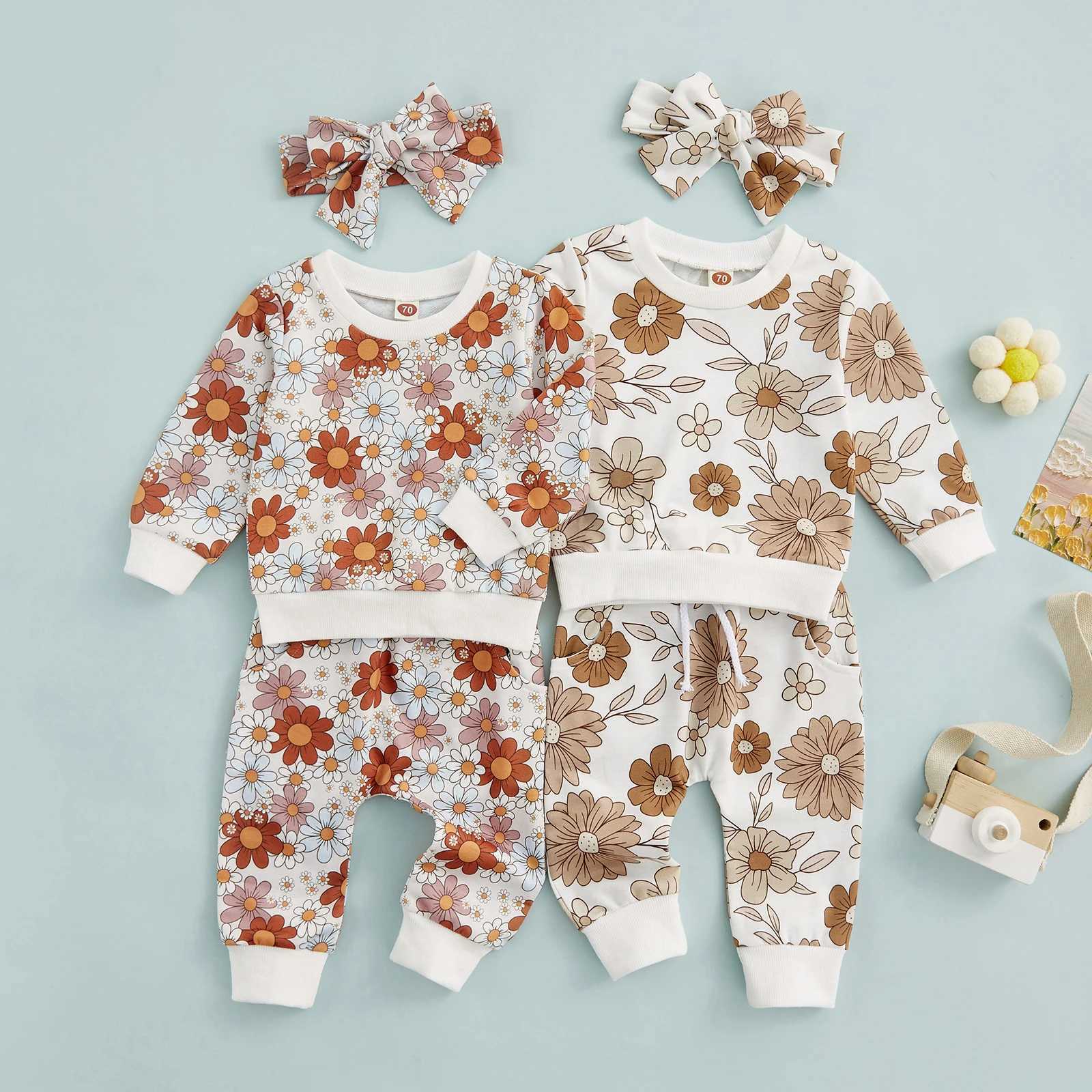 Clothing Sets 2022-08-03 Lioraitiin 0-3Years Kid Baby Girl Autumn Clothes Set Long Sleeve Flower Print Pullover Trousers Headband