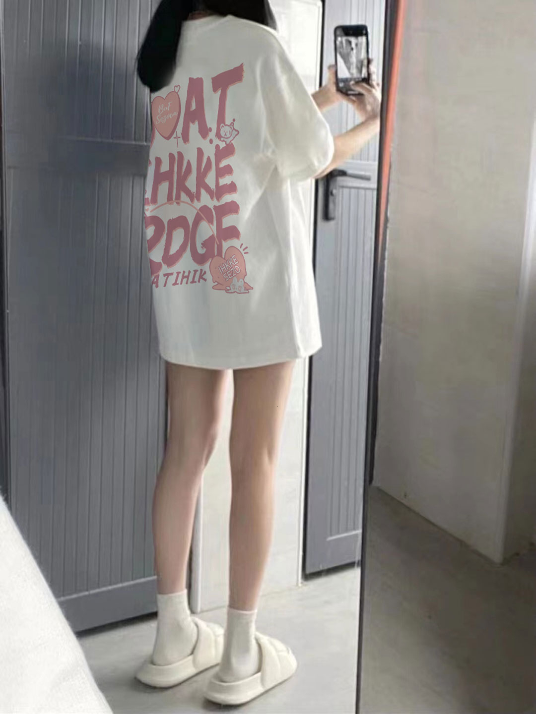 200g pure cotton bag neck short sleeved T-shirt for women in summer, white American style bottom, missing loose top