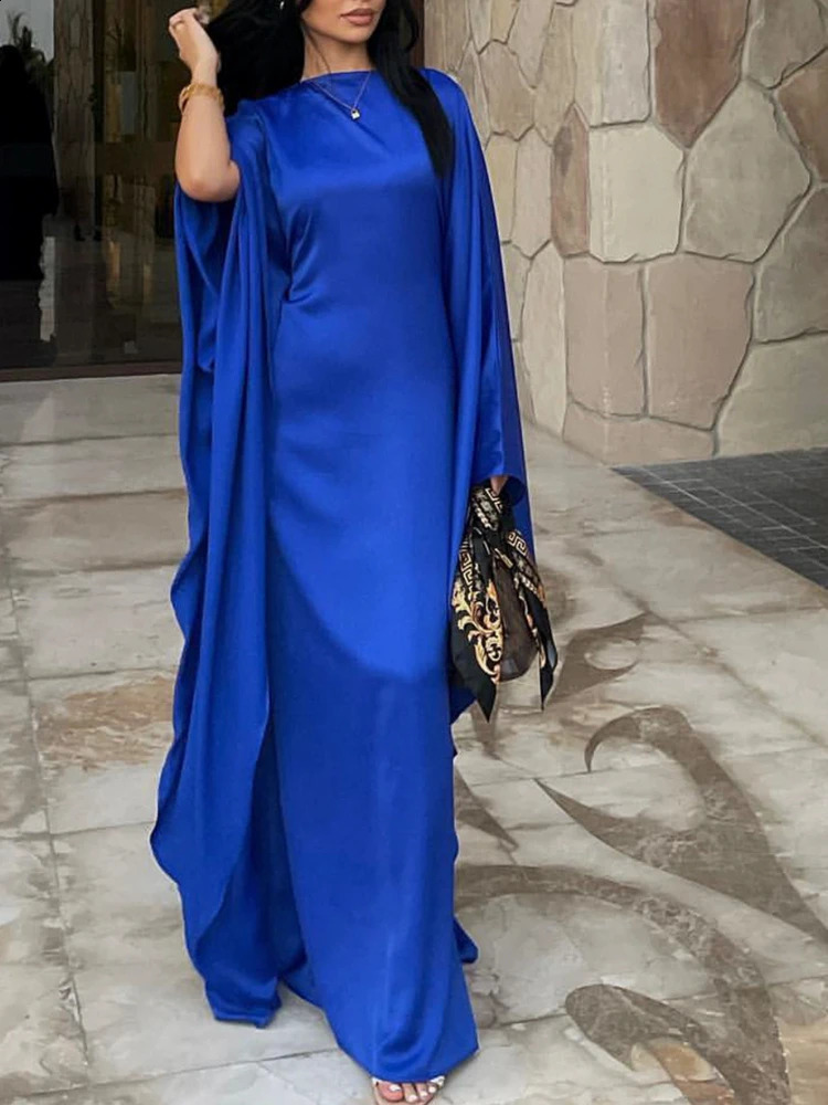 Eid Modest Bat Sleeve Muslim Party Dress for Women Ramadan Abaya Long Kaftan Vestidos Largos Dubai Robe Jalabiya 240715