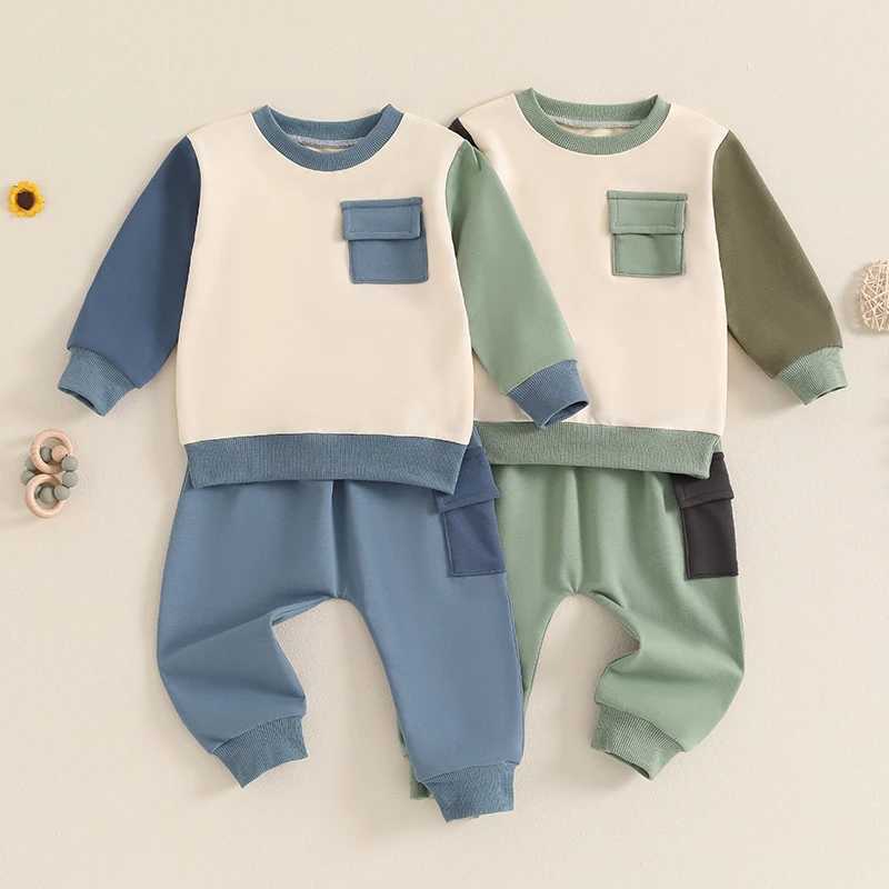 Clothing Sets Baby Boys Clothes Sets Contrast Color Long Sleeve Casual Pocket Sweatshirt+Pants 2pcs Kids Clothes Sports Suit Autumn New