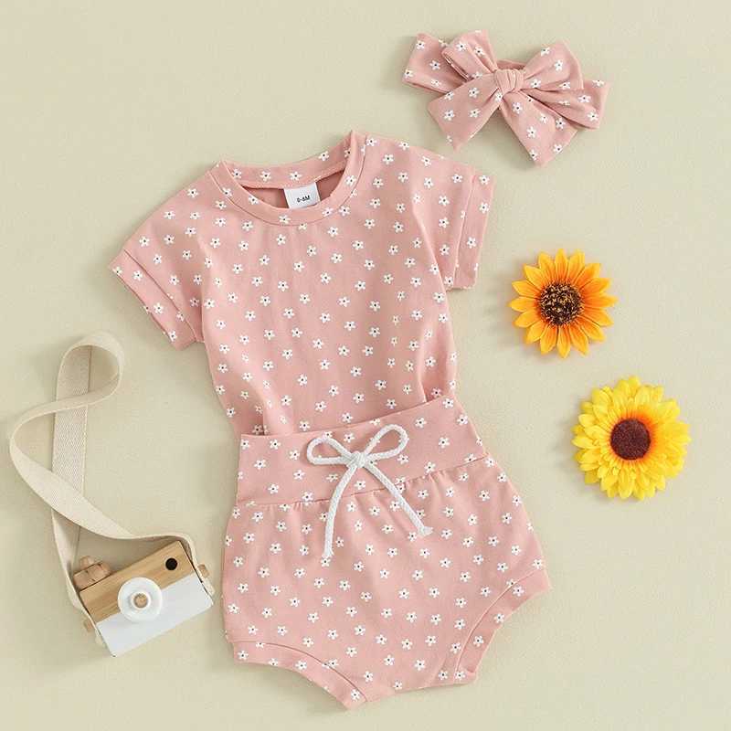 Clothing Sets Lioraitiin Newborn Baby Girl Clothing Sets Kids Cotton Floral Print Short Sleeve Pullover T-shirts+High Waist Shorts+Headwear
