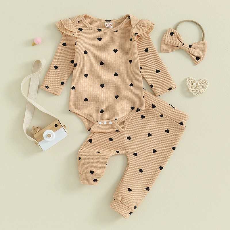 Clothing Sets 2023-09-12 Lioraitiin Infant Baby Girl Clothes Set Waffle Knit Heart Long Sleeve Romper Pants Headband Suit Outfits Fall Clothes