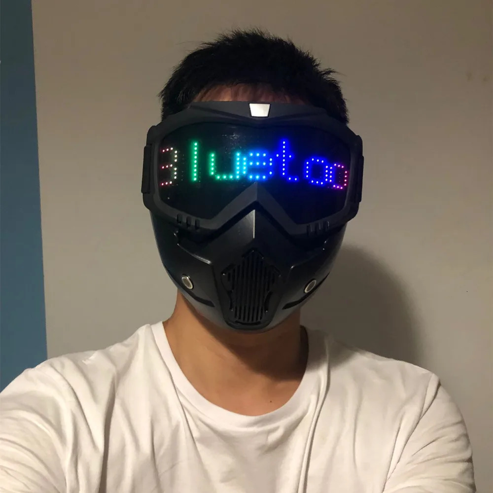 Detachable Bluetooth Rgb Led Light Up Party Motorcycle Offroad Wind Riding Goggles Mask Builtin Battery Display board 240712