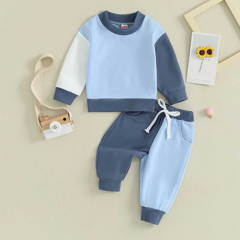 Clothing Sets Toddler Baby Girls Boys Clothes Sets Contrast Color Long Sleeve Pullover Elastic Waist Pants Fall 2Pcs Outfits