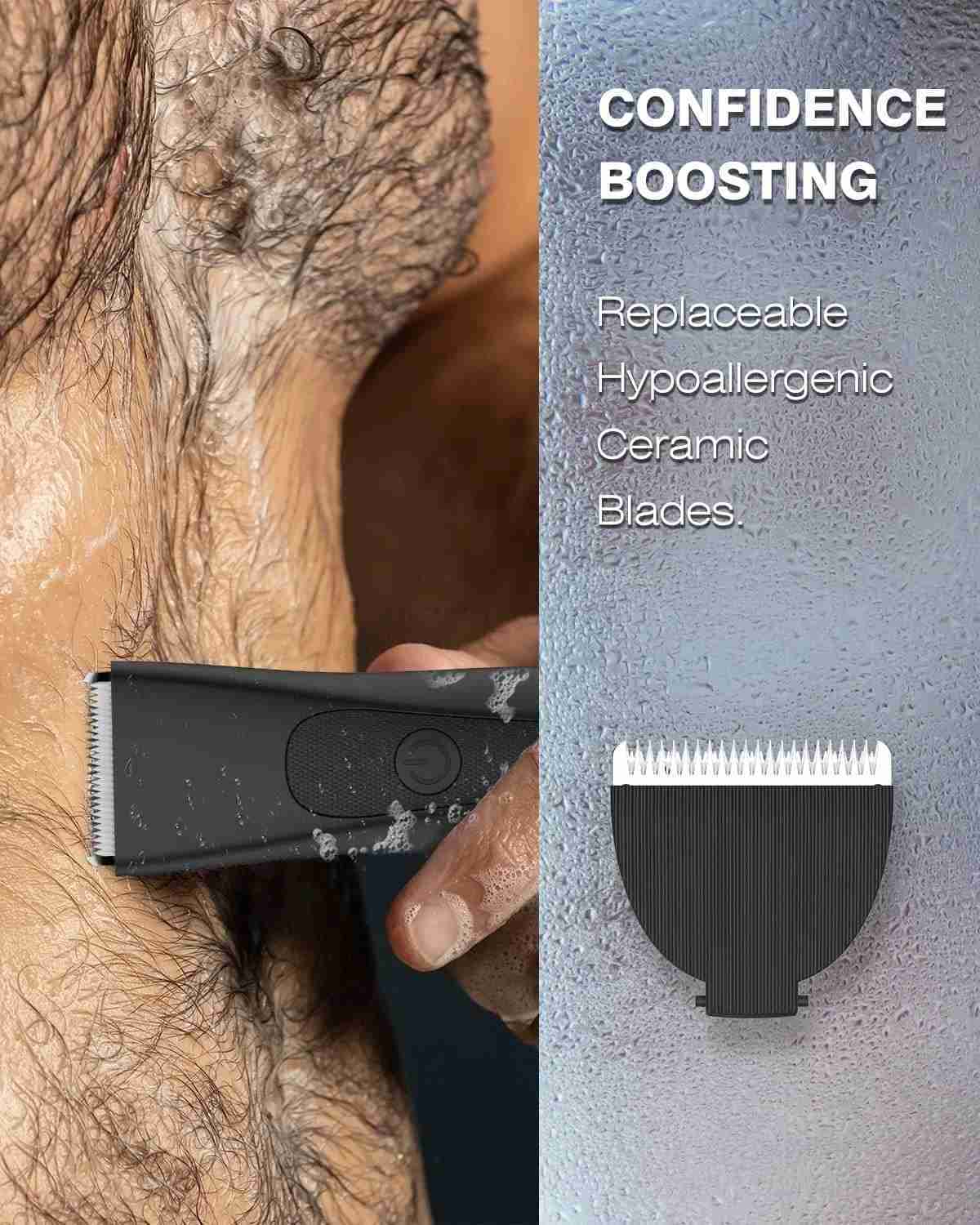 Groin Body Hair Trimmer for Men Electric Ball Trimmer Pubic Trimmer Body Shaver Replaceable Ceramic HeadsM240715