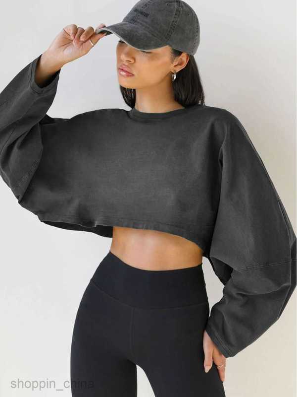 Women Hoodies Sweatshirts round neck sweater women's short sports bottom shirt T-shirt knit long sleeved top Woman jogging suit