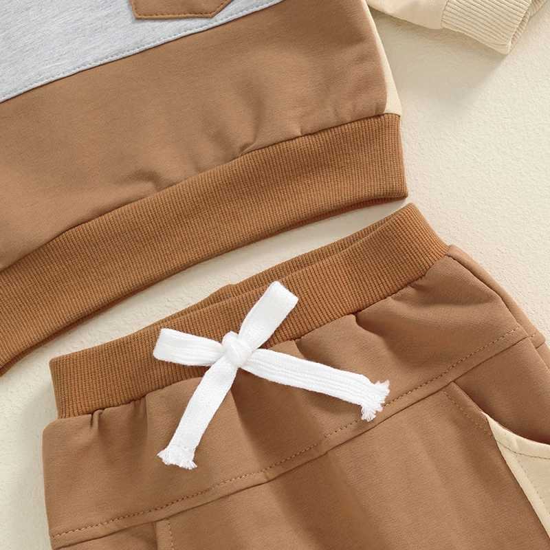 Clothing Sets 2024-06-04 Lioraitiin Baby Boy Track Suit Contrast Color Long Sleeve Sweatshirt and Elastic Pants 2 Piece Outfits for Toddler