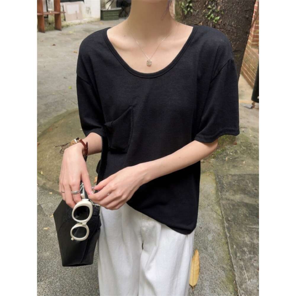 New style bamboo cotton short sleeved T-shirt for women, U-neck loose fit slimming top