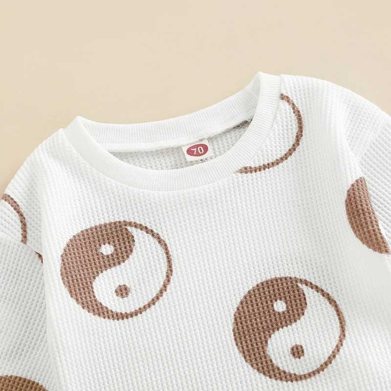 Clothing Sets 2022-08-23 Lioraitiin Baby Pants Suit Long Sleeve Round Neck Shirt + Drstring Trousers with Pockets for Boy Girl