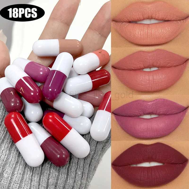 18-color Capsule Lipstick Set Waterproof Non-stick Cup Solid Lip Gloss Mini Long Lasting Matte Nude Lipstick Women Lips Makeup zxx240715
