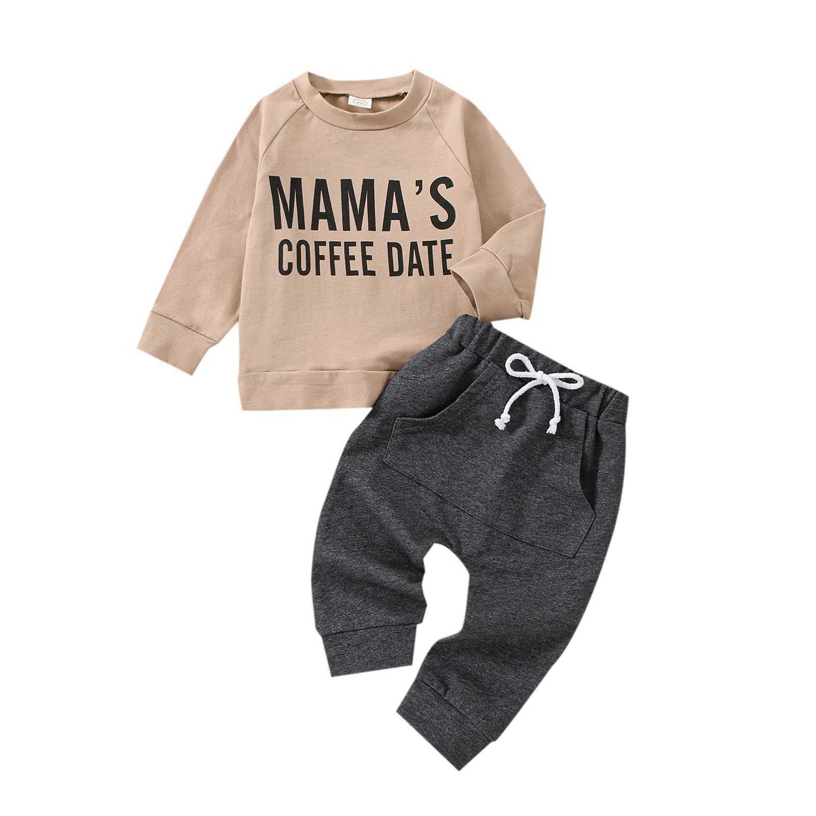 Clothing Sets 2022-08-29 Lioraitiin 0-3Years 2Pcs Baby Boys Casual Outfit Letter Print Long Sleeve Sweatshirt Elastic Waist Pants Set