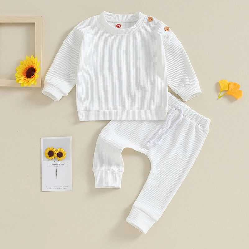 Clothing Sets 2023-09-04 Lioraitiin 0-24M Infant Baby Boys Girls Waffle Fall Outfits Solid Color Long Sleeve Sweatshirt Tops Pants Clothes Set
