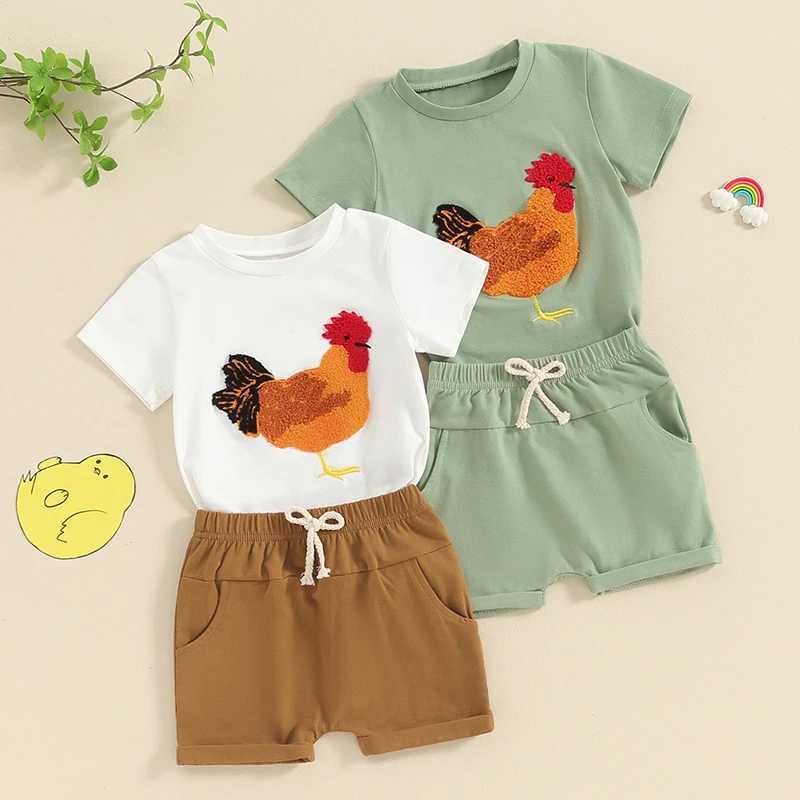 Clothing Sets Toddler Boys Summer Tracksuit Outfits Rooster Print Short Sleeve T-Shirt and Elastic Shorts Children Kid Boy Clothes Set
