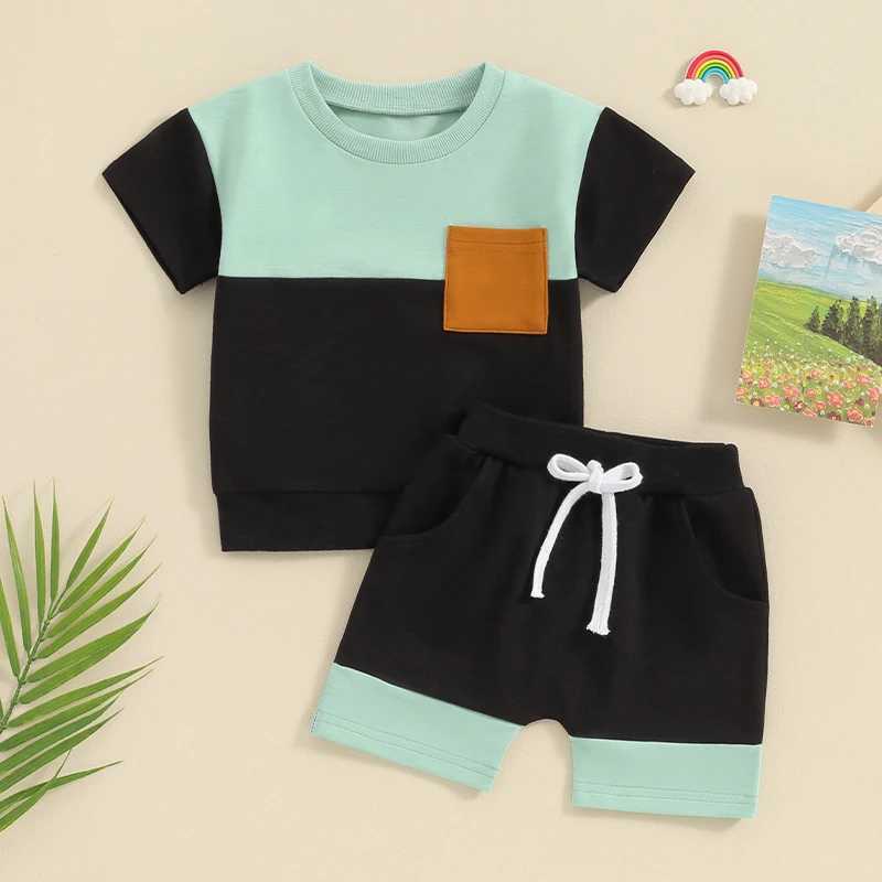 Clothing Sets 2023-12-12 Lioraitiin 0-3Y Baby Boy Clothes Summer Contrast Color Short Sleeve T-shirt Tops Shorts Set Toddler Outfit
