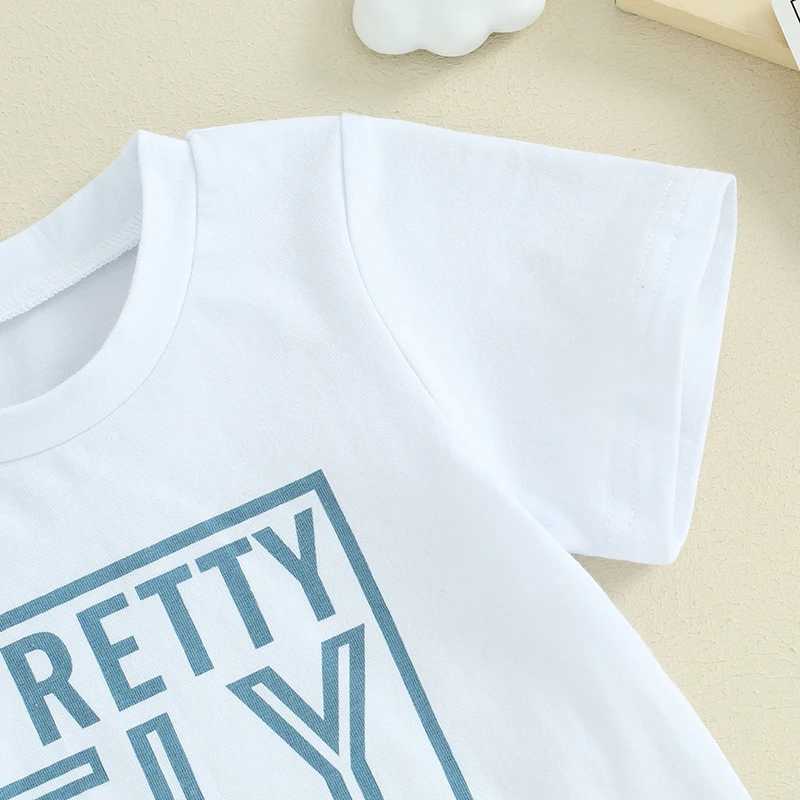 Clothing Sets 2024 Fashion Toddler Infant Baby Boys Summer Clothes Sets Short Sleeve Letter Print Tops and Drstring Shorts Sets