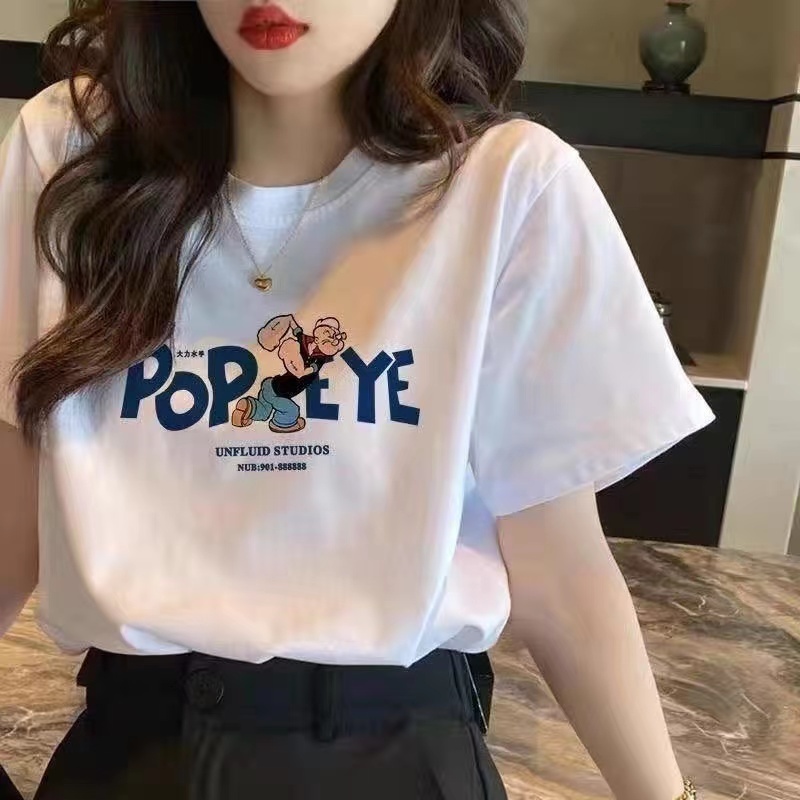 European white short sleeved t-shirt for women in summer 2023, new letter ins trendy t-shirt, loose bottomed top